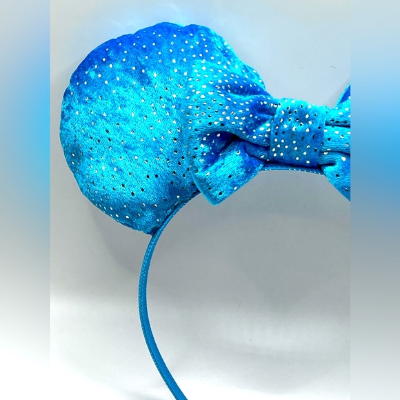 Handmade Blue Shiny Mickey Mouse Ears on Blue Headband - Picture 2 of 11